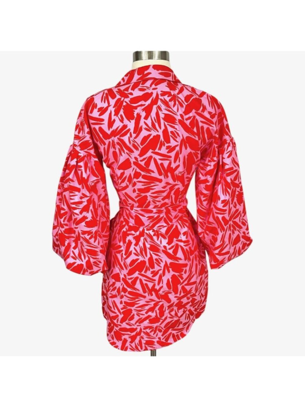 Veronica Beard Samy Shirt Dress Womens 00 Pink Abstract Belted 3/4 Sleeve Mini - Picture 5 of 13